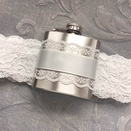 FLASK GARTER Soft White Lace Garter With Flask Bridal Etsy