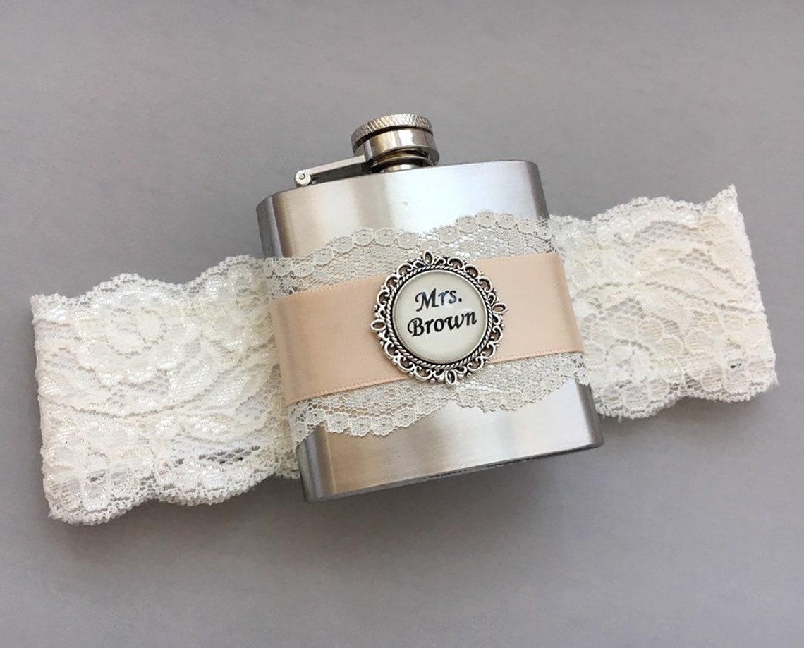 Wedding GARTER FLASK Bridal Garter in Ivory & Champagne Etsy