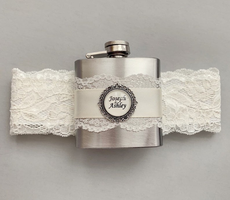 Ivory Flask Garter Personalized Flask with Bridal Garter Etsy