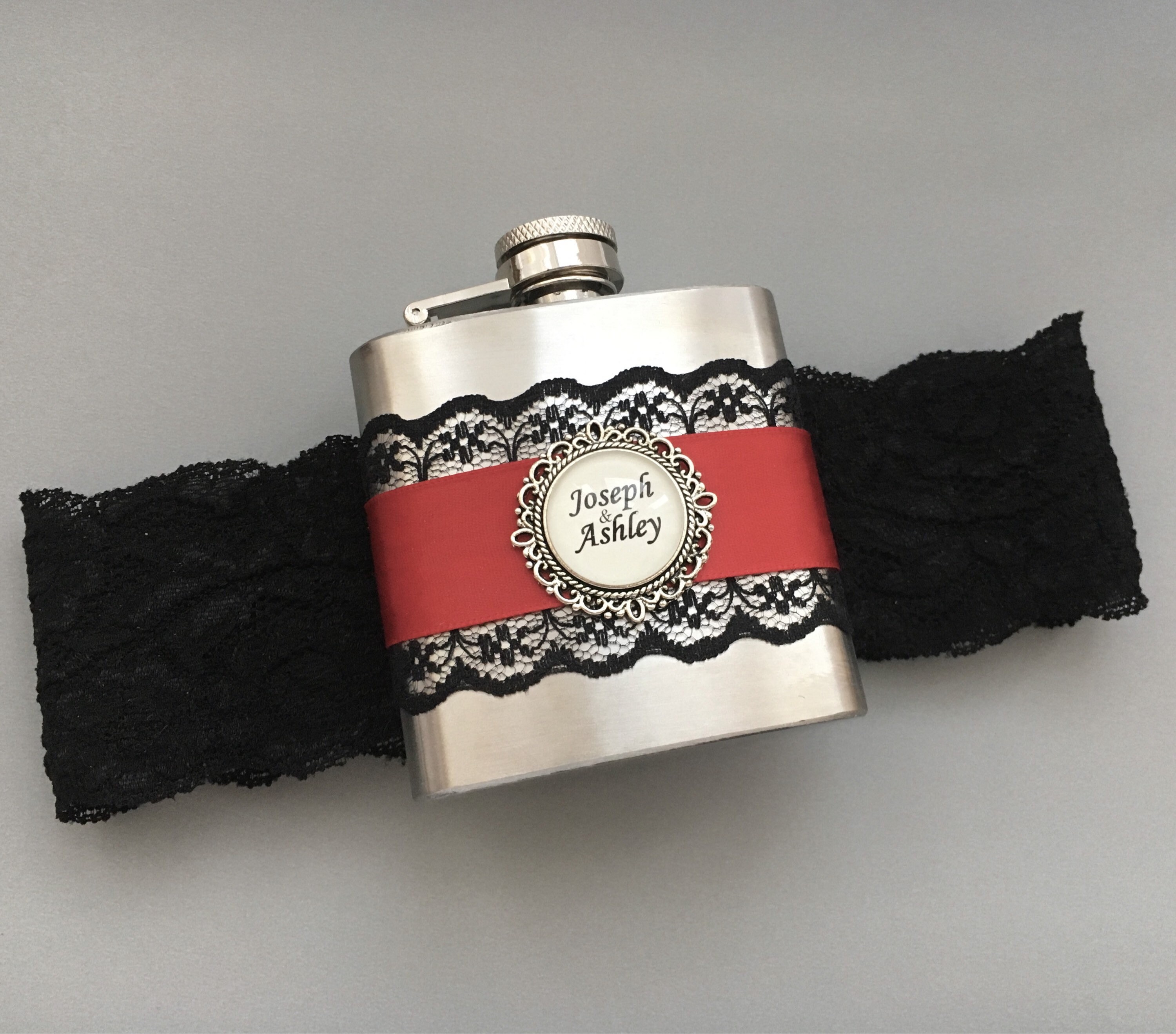FLASK GARTER Wedding Garter with Personalized Flask Black & Etsy