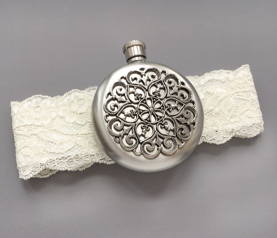 Round Flask Garter Garter Flask Ivory Lace Garter Round Etsy