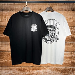 Camiseta Amiri, gola redonda de algodão da moda, manga curta, estampa de letras