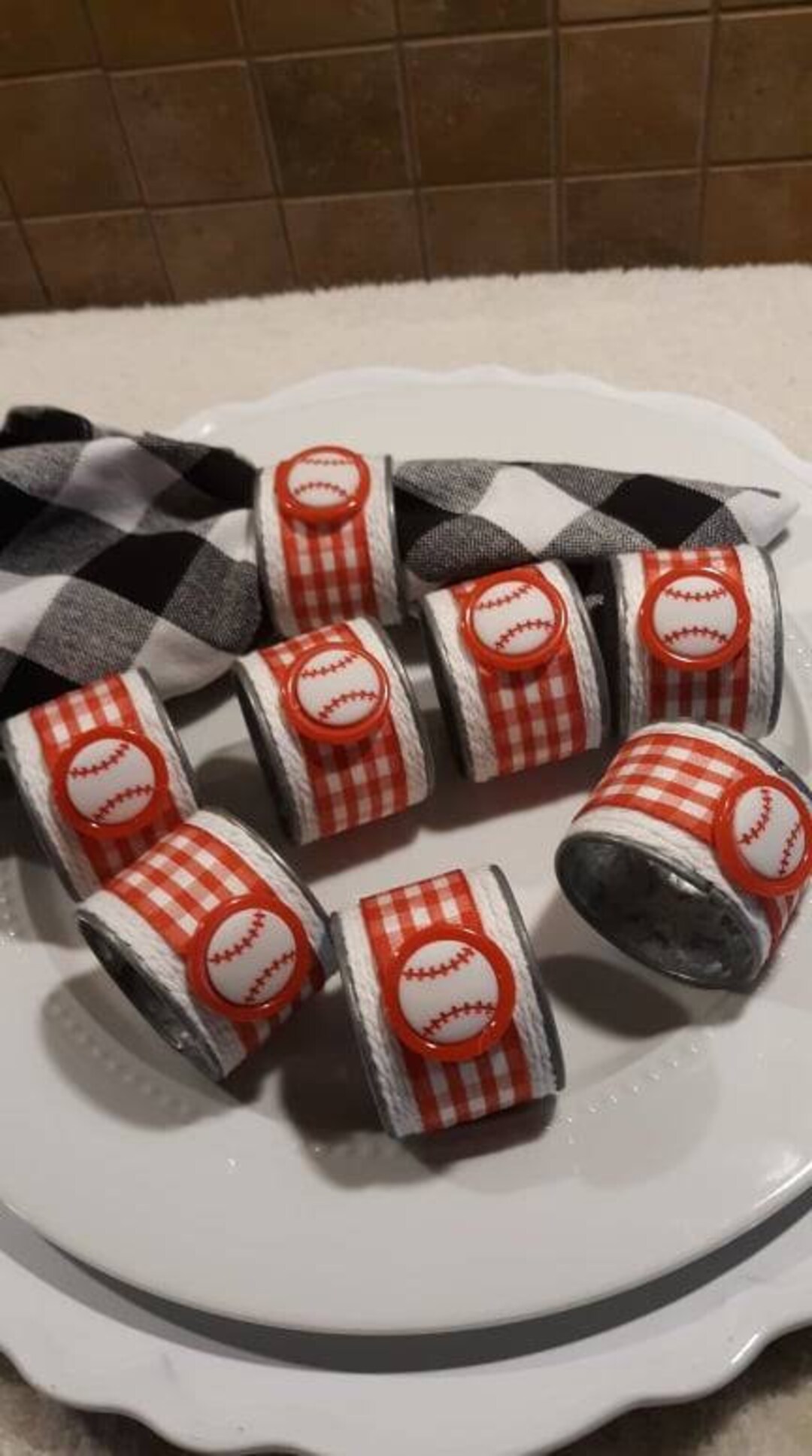 Napkin Rings Set of 8 Baseball, Galvanized, Red Plaid, Ball Game - Etsy UK