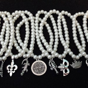 Ten Glass Pearl Wedding Cake Pulls with New Orleans and Traditional charms
