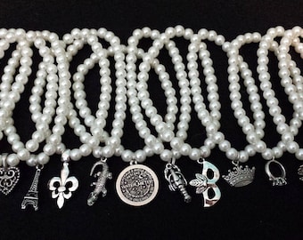 Ten Glass Pearl Wedding Cake Pulls with New Orleans and Traditional charms