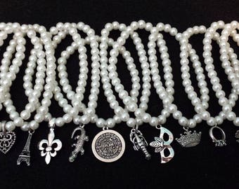 Ten Glass Pearl Wedding Cake Pulls with New Orleans and Traditional charms