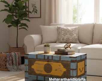 Handcrafted Wooden Storage Trunk | Vintage Chest Box | Indian Furniture