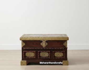 Brass Embossed Wooden Trunk Box | Handmade Storage Chest