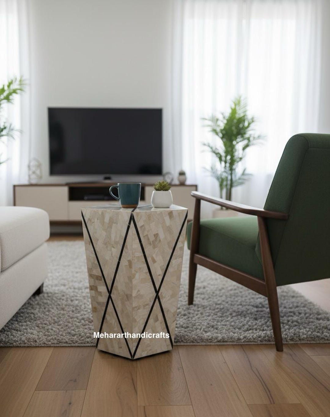 Photo inspiration: Visual Reference: Modern Mother Of Pearl Inlay Hexagon End Table