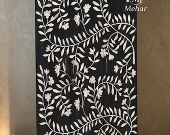 Armario artesanal con incrustaciones de nácar – Armario floral de madera negra, mueble de almacenamiento de lujo para dormitorio