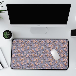 Desk Mat,  purple Mat for office, flowers Desk Mat, desk organization decoration desk accessory, unique desk, small to large mat