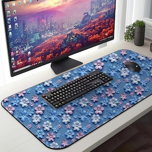 Desk Mat, blue desk mat,  flowers keyboard mats for desk, computer desk mat, , office desk mat, keyboard desk mat, desk mat mousepad