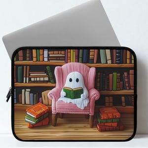 Funda para portátil con fantasma espeluznante: funda para ordenador para amantes de los libros de Halloween