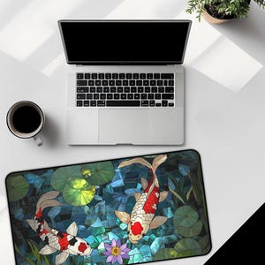 Koi Fish Desk Mat: 3D Mosaic Japanese Art, Neoprene Mouse Pad
