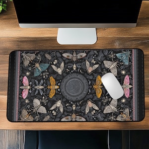 Boho Floral Desk Mat: Dark Cottagecore Botanical Mousepad