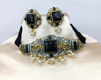 Kundan Choker Necklace Set - Indian Jewelry with Earrings