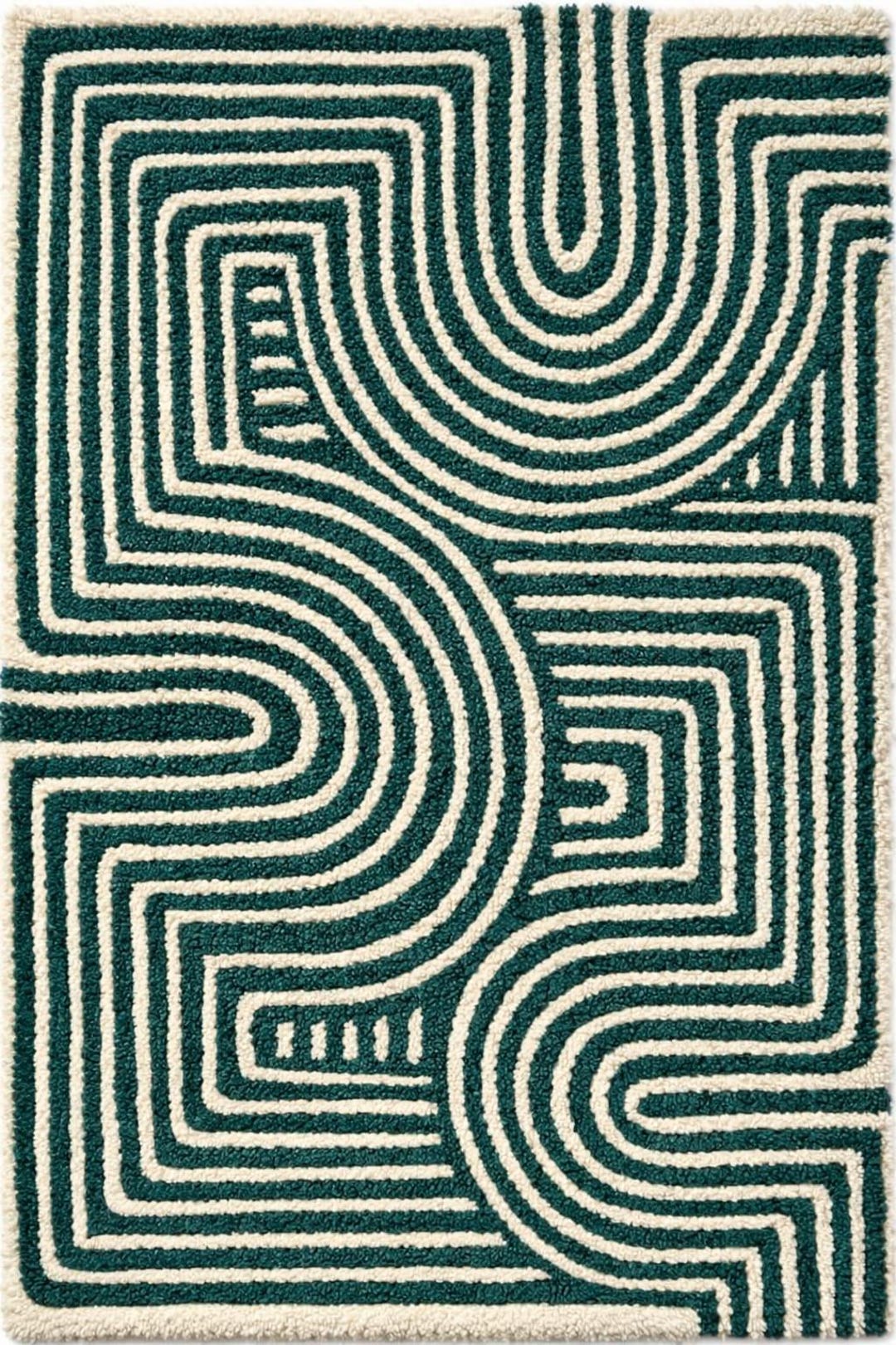 Ivory Maze Rug Teal & Ivory Maze Rug | Modern Geometric Tufted Area Rug - Etsy