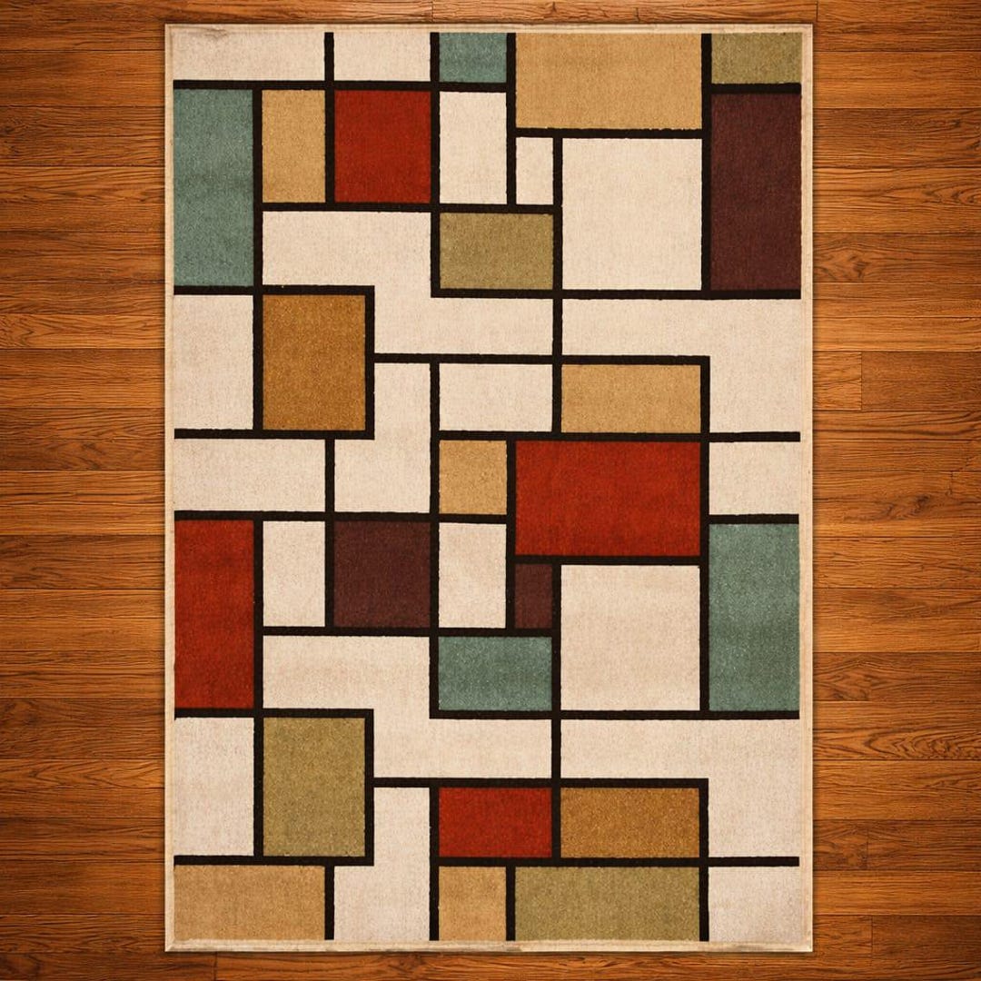 Jigsaw Abstract Block Pattern Rug Mid Century Modern Geometric Tufted Rug – Abstract Block Pattern Area ...