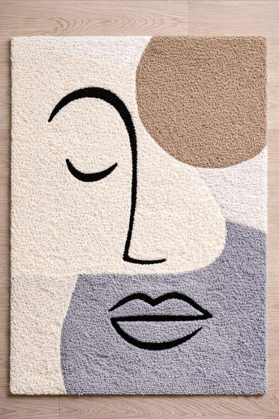 Simplistic Face Rug Abstract Face Tufted Rug | Modern Minimal Art Rug | Neutral Boho Home ...