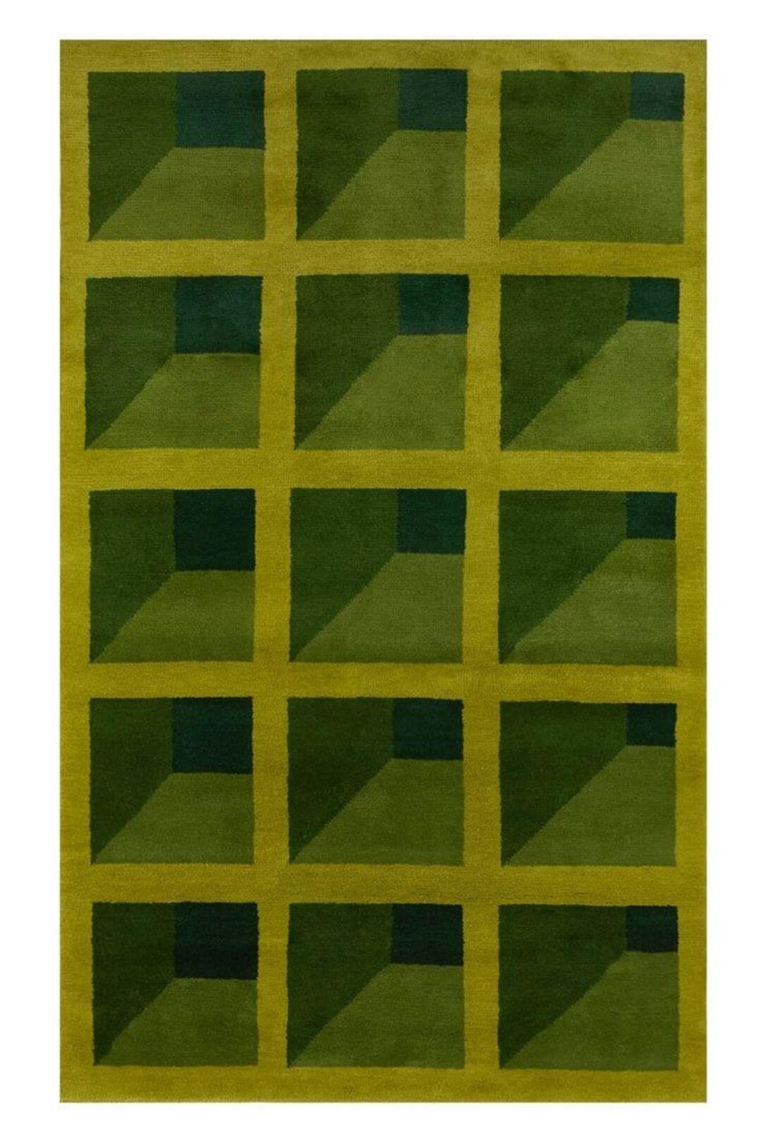 Modern Geometric Green Tufted Rug | Abstract Grid Pattern Area Rug ...