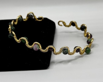 Handmade Ruby Zoisite (Anyolite) wire wrapped cuff bracelet