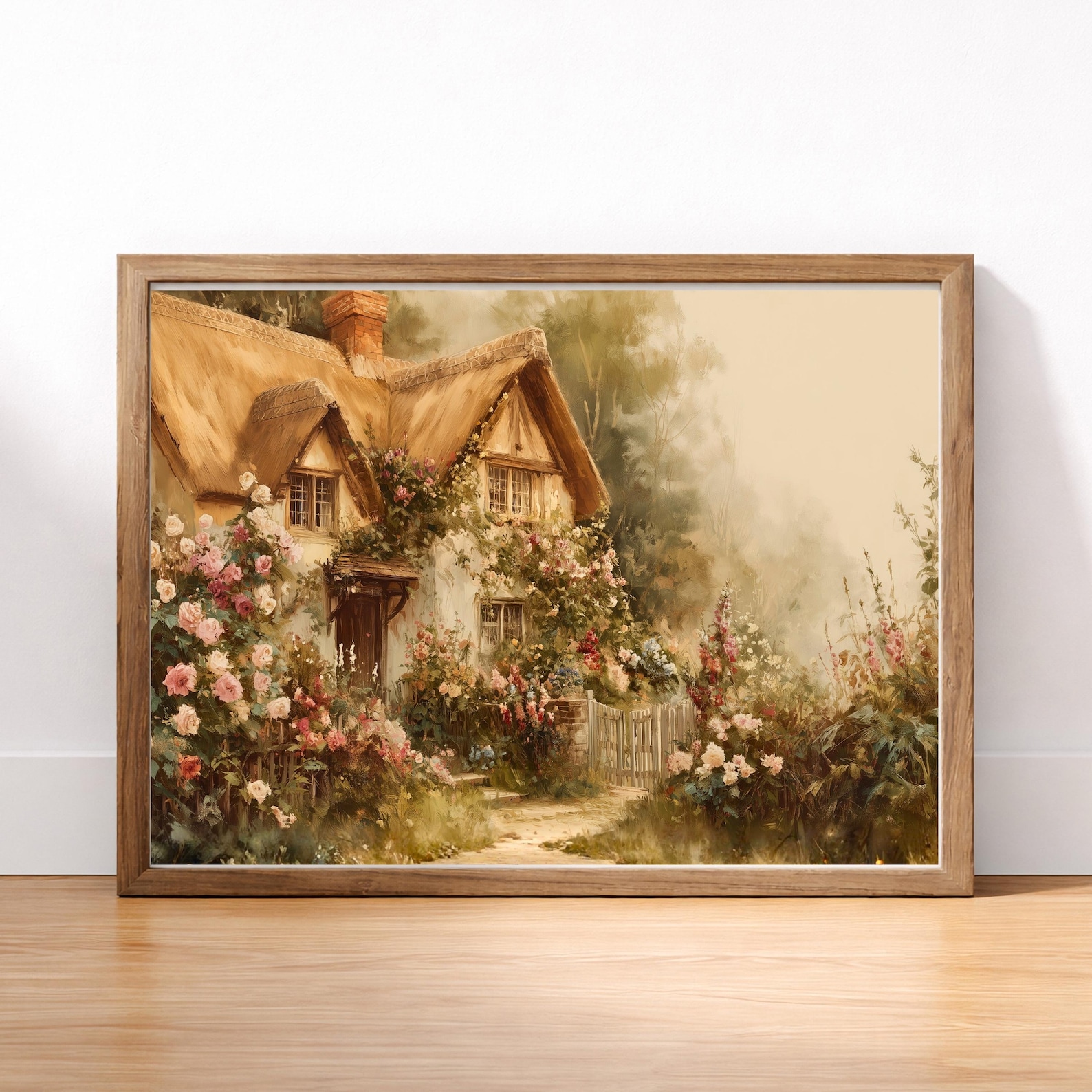 Rose Cottage Art Print, English Countryside Painting, Cottagecore Wall ...