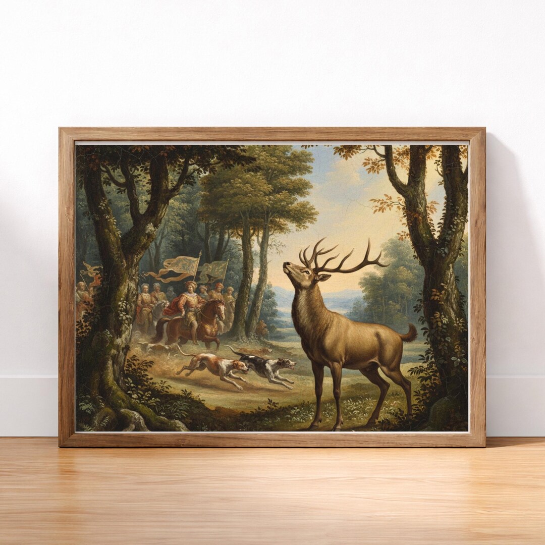 Hunting Renaissance Scene The Royal Hunt Painting, Vintage Stag Art Print, Dark Academia Wall ...