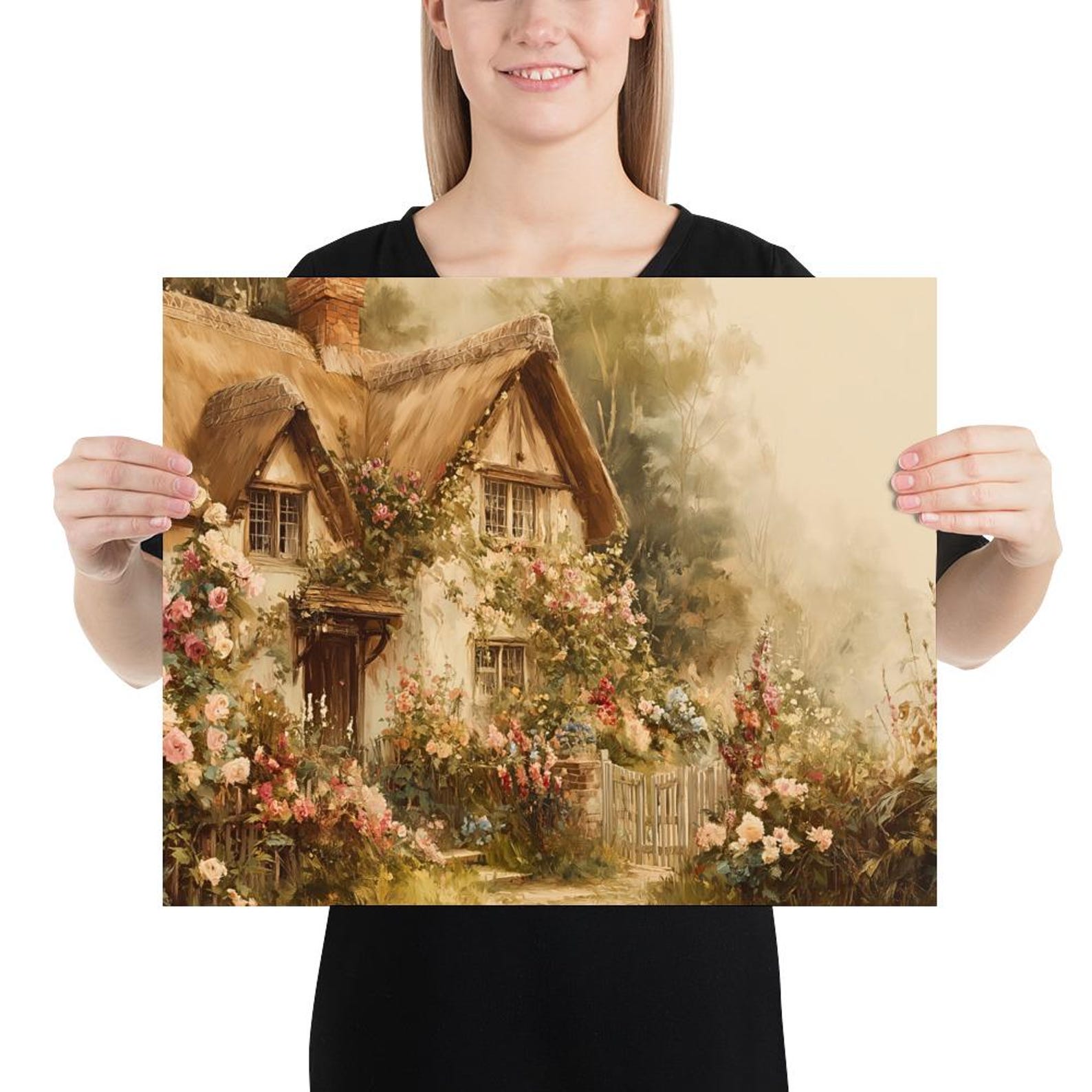 Rose Cottage Print | English Countryside Home, Floral Wall Art - Etsy