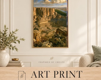 Hatshepsut Temple Art Print, Ancient Egypt Landscape, Painterly Desert Wall Art, Ancient History Decor