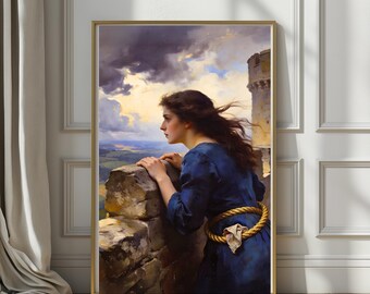 The Long Waiting | Romantic Castle Wall Art Print, Windswept Fairytale Portrait, Moody Medieval Fantasy Decor, Literary Heirloom Artwork