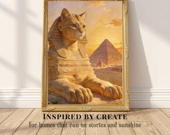 The Great Sphinx of Housecat | Egyptian Cat Wall Art, Ancient Egypt Poster, Funny Cat Decor, Pyramid Art Print