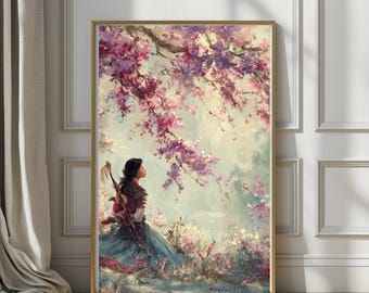 Armor & Blossoms | Female Warrior Art, Strong Woman Wall Decor, Romantic Floral Fantasy Print, Mulan Inspired Print