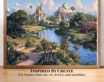 Place of Wonder | Fantasy Castle Wall Art, Magical Kingdom Print, Storybook Home Decor, Fairytale Mountain Art, Whimsical Castle Poster