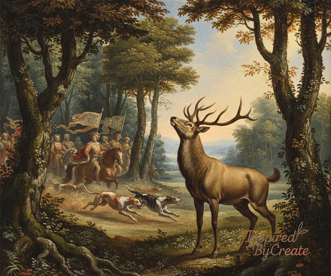 Hunting Renaissance Scene The Royal Hunt Painting, Vintage Stag Art Print, Dark Academia Wall ...