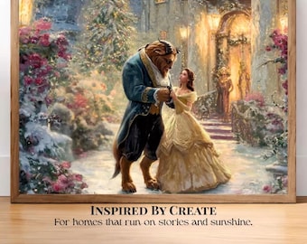 Storybook Beauty and the Beast Print | Enchanted Winter Romance Art Print, Literary Gift, Reading Nook Decor, Wedding Gift