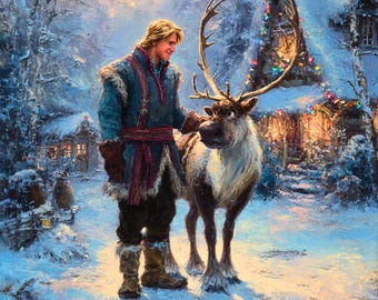 A Man and His Reindeer – Winter Companions in the North | Frozen landscape art poster