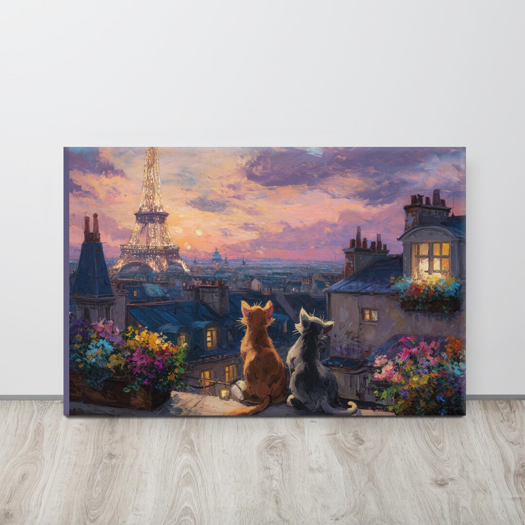 Captivating | Paris Cats in Love Canvas Art, Romantic Eiffel Tower Wall ...
