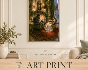 Beauty and the Beast Reading Room Art | Storybook Scene | Cozy Library Wall Decor | Book Lover Gift