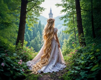 Rapunzel Lost Princess Inspired Fairytale Forest Art Print, Cinematic Fantasy Wall Decor