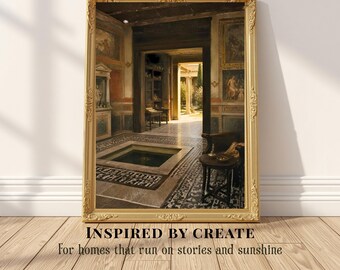 Welcome to the Villa | Ancient Roman Atrium Wall Art, Classical Interior Print, Pompeii Inspired Home Decor