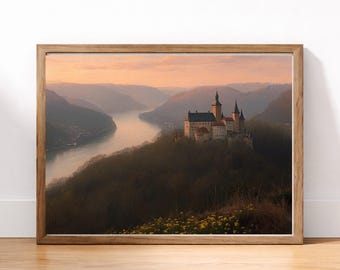 Danube Reverie | Moody European Castle Wall Art, Romantic Old World Landscape Print, Heirloom Fortress Painting