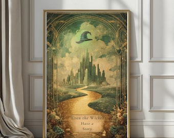 Emerald City Art Deco Poster – Wizard of Oz Inspired Print, Golden Road Wall Art, Literary Quote Artwork, Fantasy Gallery Decor