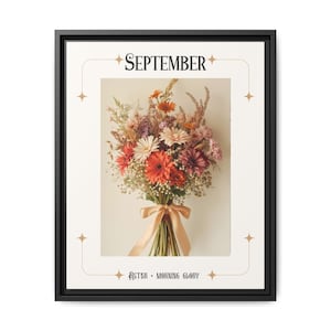 Framed Canvas, September Birth Month Gift, Aster and Morning-Glory Flowers Birthday Present, Matte Art Print, Wall Decor, Floral Home