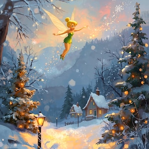 Christmas Fairy Art Print – Snowy Winter Cottage Scene