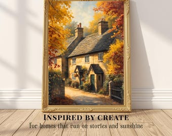 Autumn Belonging | Cotswold Cottage | English Countryside Wall Art | Cozy Fall Decor | Rustic Stone Cottage Landscape | Cottagecore Home
