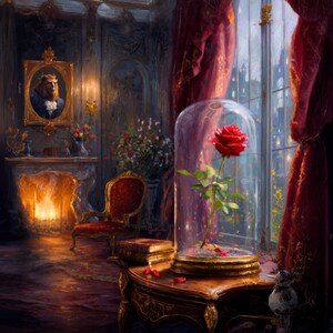 Before the Last Petal Falls | Romantic Fairytale Art, Romantic Rose Under Glass Wall Art, Enchanted Rose Print, Old World Decor, Fairytal image 3
