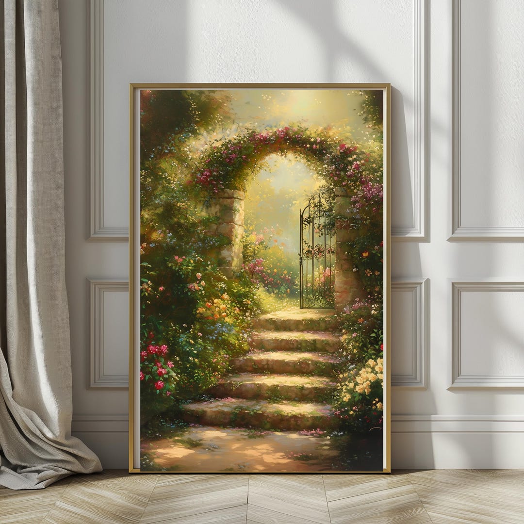 Secret Garden Gate Art Print, Romantic Floral Archway, Cottagecore ...