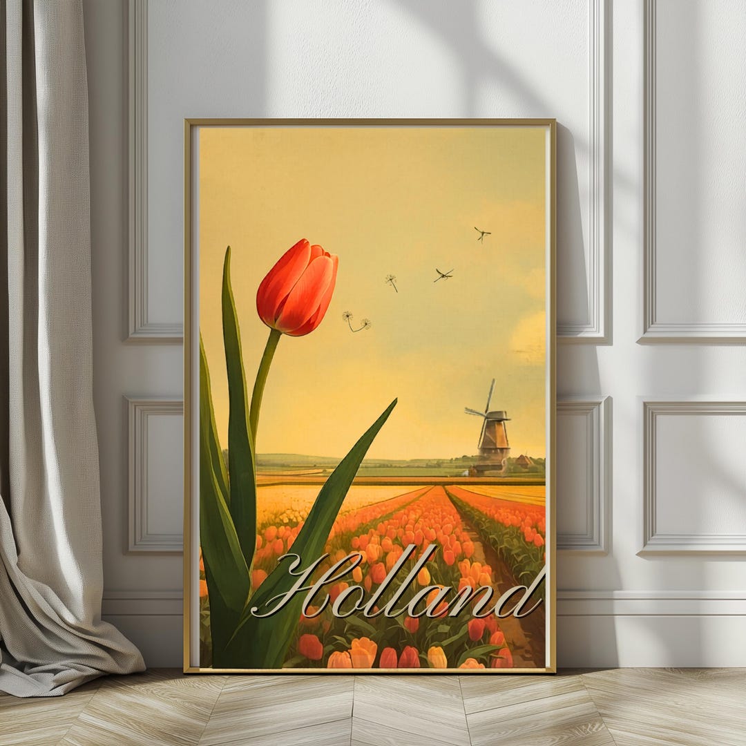Holland Tulip Fields Wall Art Print, Netherlands Travel Poster, Dutch ...
