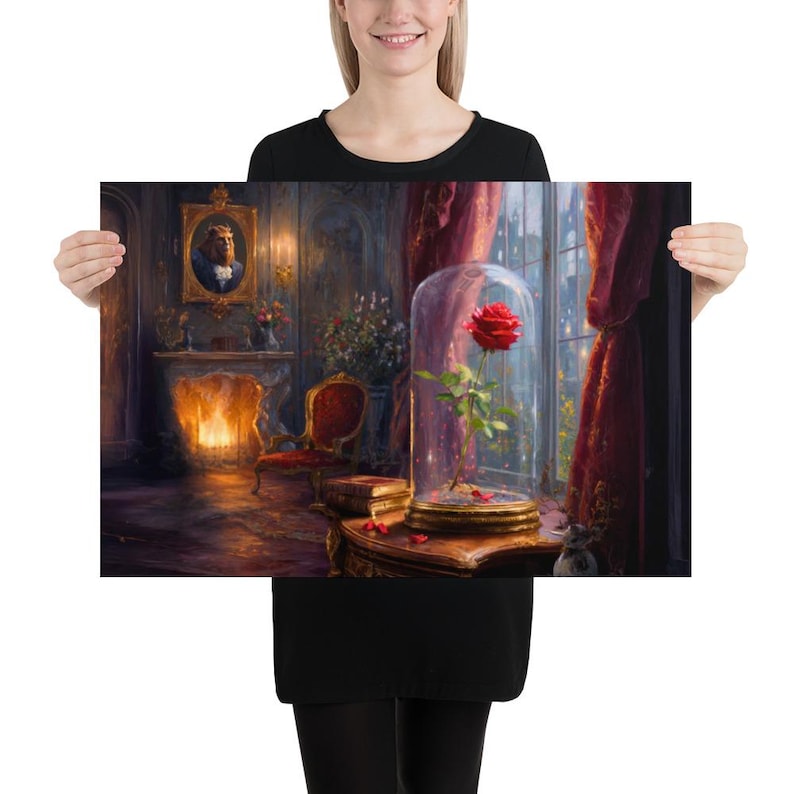 The Rose Under Glass – Old World Romantic Botanical Wall Art Still Blooming – Gothic Floral