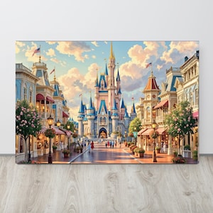 Leinwandbild „Magischer Schlossweg“ | Wandbild „Märchenhaftes Königreich“ | Leinwandbild „Märchenschloss“ | Dekoration für die magische Hauptstraße | Fantasievolles Wandbild für Ihr Zuhause